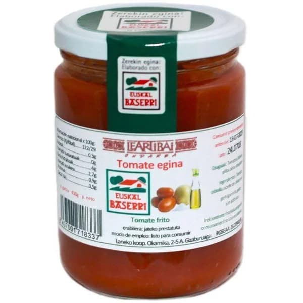 Tomate frito Euskal Baserri LEARTIBAI, frasco 410 g - 0.41 kg - Imagen del producto en Findit
