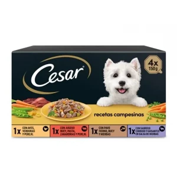Comida húmeda selección recetas campesinas para perro Cesar pack de 4 unidades de 150 g. - 0.6 kg - Imagen del producto en Findit