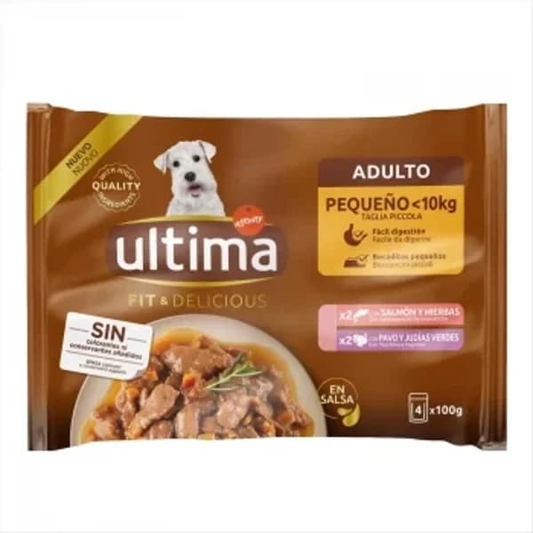 Comida húmeda salmón y pavo para perros mini Ultima 4x100 g. - 0.4 kg - Imagen del producto en Findit