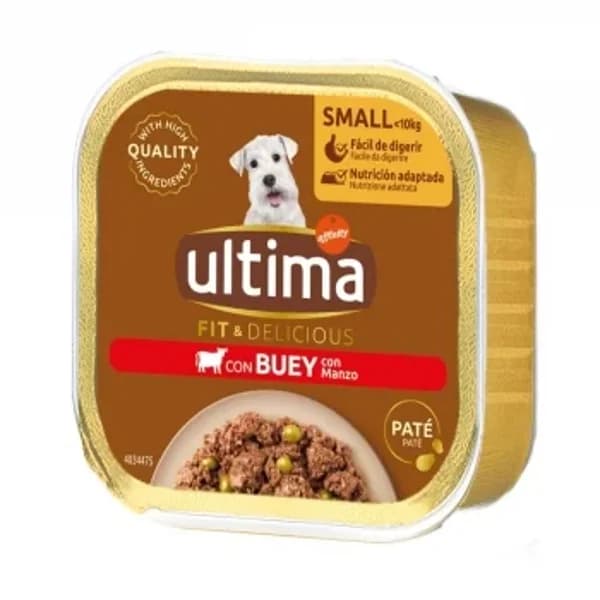 Comida húmeda paté buey y guisantes para perro mini Ultima 150 g. - 0.15 kg - Imagen del producto en Findit