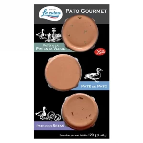 Tabla de patés de pato Gourmet Pato La Cuina sin gluten pack de 3 unidades de 40 g - 0.12 kg - Imagen del producto en Findit
