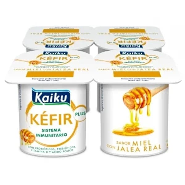 Leche fermentada con fermentos de kéfir con jalea real y sabor a miel Kaiku pack de 4 unidades de 125g - 0.5 kg - Imagen del producto en Findit