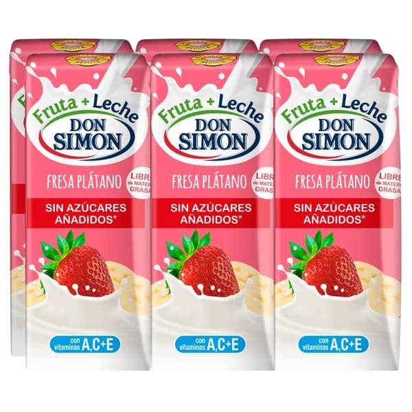 DON SIMON Bebida de leche con frutas de fresa y plátano sin azúcares añadidos 6 x 200 ml. - 1.2 l - Imagen del producto en Findit