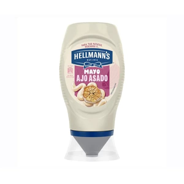 HELLMANN'S Mayonesa sabor ajo, bocabajo 250 ml.Mayonesa sabor ajo, bocabajo 250 ml. Mayonesa sabor ajo, bocabajo 250 ml. - 0.25 l - Imagen del producto en Findit