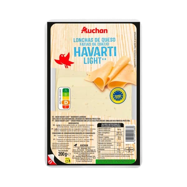 AUCHAN Queso Havarti light IGP en loncha 200g - 0.2 kg - Imagen del producto en Findit