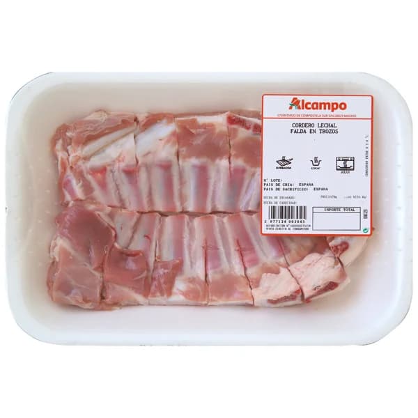 Falda en trozos de cordero lechal, ideal para barbacoa, freir y asados - 1 ud - Imagen del producto en Findit