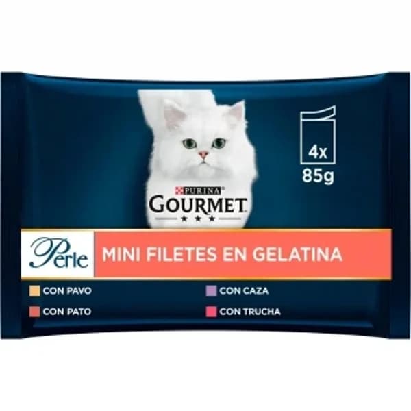 Comida húmeda finas láminas de gelatina para gato adulto Purina Gourmet Perle 4x85 g. - 0.34 kg - Imagen del producto en Findit