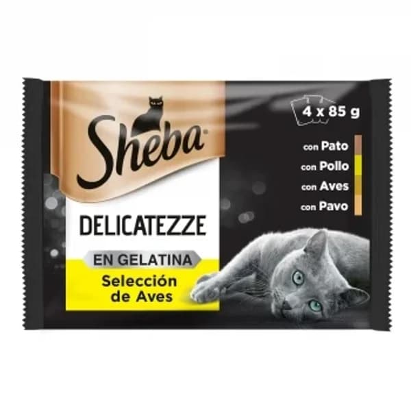 Comida húmeda selección de aves en gelatina para gatos Sheba Delicatezze pack de 4 unidades de 85 g. - 0.34 kg - Imagen del producto en Findit