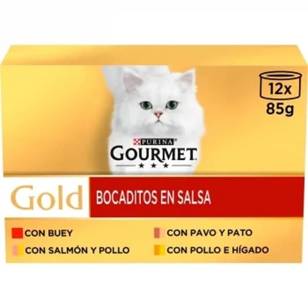 Comida húmeda surtido de carne en salsa para gato adulto Purina Gourmet Gold 12x85 g - 1.02 kg - Imagen del producto en Findit