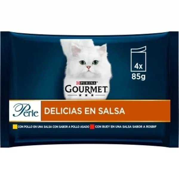 Comida húmeda de pollo para gato adulto Purina Gourmet Perle 4x85 g. - 0.34 kg - Imagen del producto en Findit