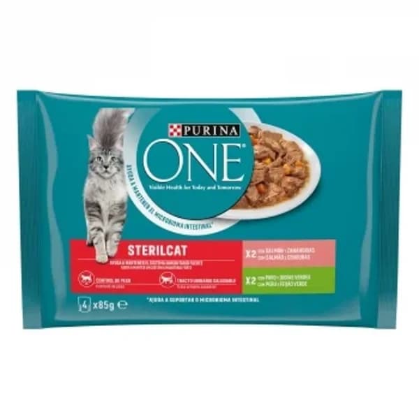 Comida húmeda de salmón y pavo para gatos Purina One Esterilizados 4x85 g - 0.34 kg - Imagen del producto en Findit