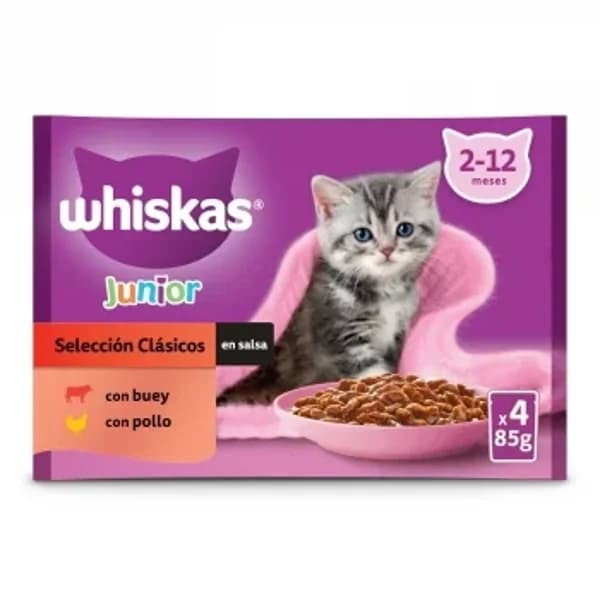 Comida húmeda de carne para gato junior Whiskas 4x85 g - 0.34 kg - Imagen del producto en Findit