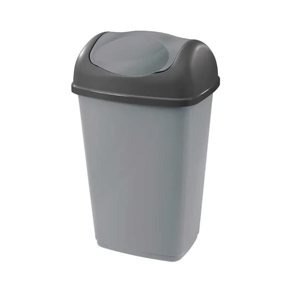 PRODUCTO ALCAMPO ECONÓMICO Cubo de basura de plástico reciclado gris, con tapa basculante. - 1 ud - Imagen del producto en Findit
