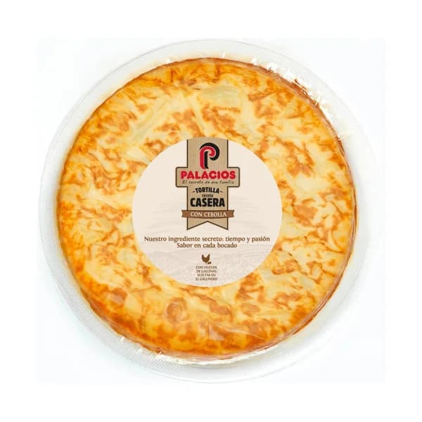 PALACIOS Receta Casera Tortilla de patata con cebolla hecha con huevos de gallinas sueltas en el gallinero 1300 g. - 1.3 kg - Imagen del producto en Findit