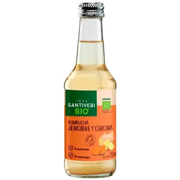 Kombucha cúrcuma bio SANTIVERI, botellín 250 ml - 0.25 l - Imagen del producto en Findit