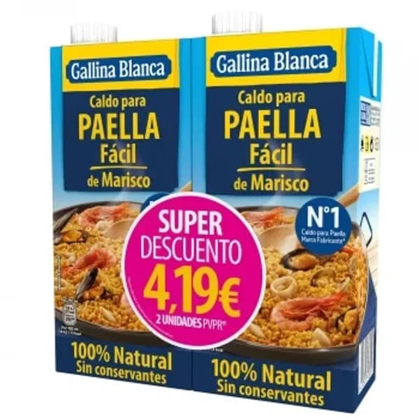 Caldo para paella fácil de marisco Gallina Blanca sin gluten 2 briks de 1 l. - 2.01 l - Imagen del producto en Findit