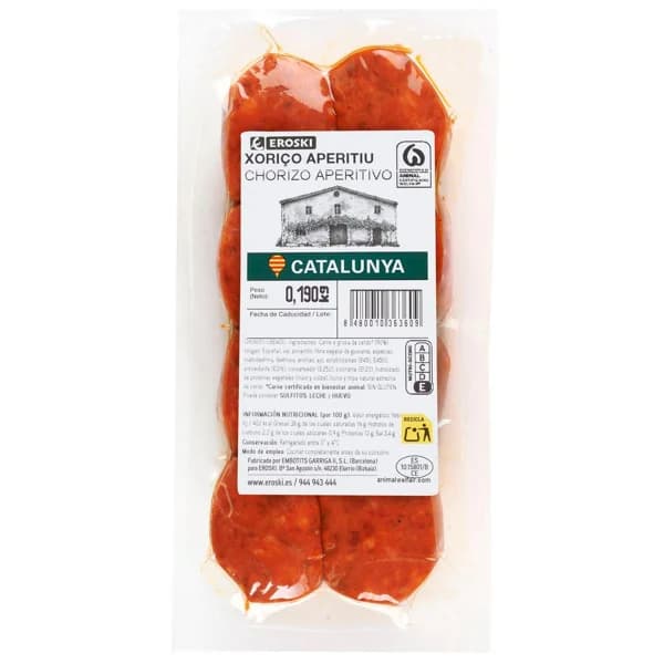 Chorizo aperitivo oreado EROSKI, bandeja 190 g - 0.19 kg - Imagen del producto en Findit