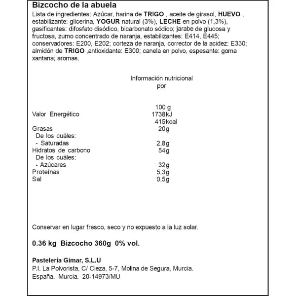 Bizcocho de la Abuela 360G - 0.36 kg - Imagen del producto en Findit