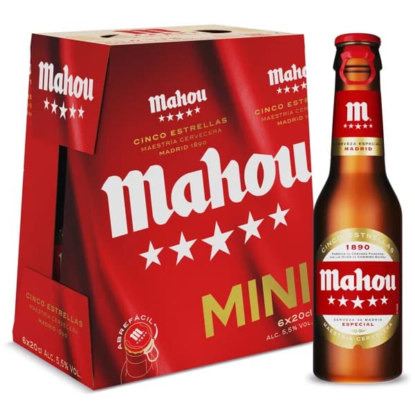 Cerveza Mahou 5 Estrellas botella 6 x 20 cl - 1.2 l - Imagen del producto en Findit