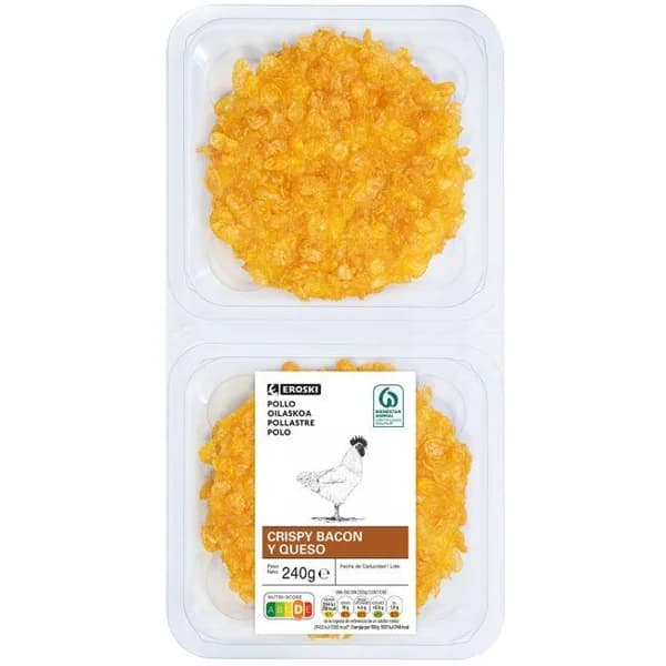 Hamburguesa de pollo crispy c/ bacón-queso EROSKI, bandeja 240 g - 1 ud - Imagen del producto en Findit