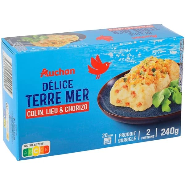 AUCHAN Delicias de la tierra y mar (bacalao, carbonero y chorizo) 2 uds. 240 g Producto Alcampo. - 0.24 kg - Imagen del producto en Findit