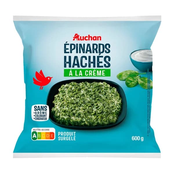 AUCHAN Espinacas a la crema 600 g Producto Alcampo. - 0.6 kg - Imagen del producto en Findit