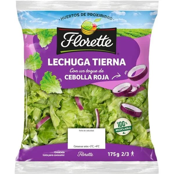 Lechuga tierna con cebolla roja FLORETTE, bolsa 175 g - 0.18 kg - Imagen del producto en Findit