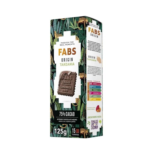 FABS Origin Tanzania Galletas de chocolate negro intenso 75% cacao 125 g. - 0.13 kg - Imagen del producto en Findit
