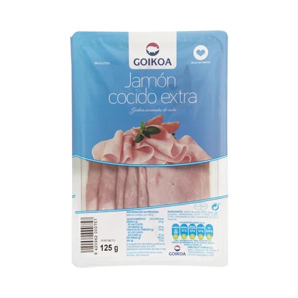 GOIKOA Jamón cocido extra, bajo en grasa y sin gluten, cortado en lonchas GOIKOA 125 g. - 0.13 kg - Imagen del producto en Findit
