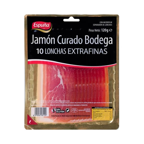 ESPUÑA Jamón curado bodega, cortado en lonchas extrafinas ESPUÑA 120 g. - 0.12 kg - Imagen del producto en Findit