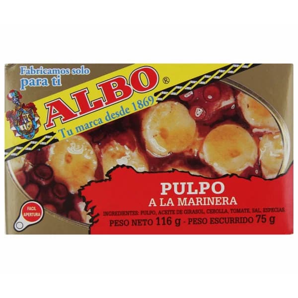 ALBO Pulpo a la marinera en tacos lata de 75 g. - 0.08 kg - Imagen del producto en Findit