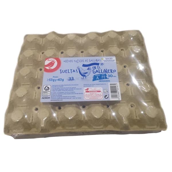 AUCHAN Huevos de gallinas sueltas en el gallinero categoría A y clase M 30 uds Producto Alcampo. - 1 ud - Imagen del producto en Findit