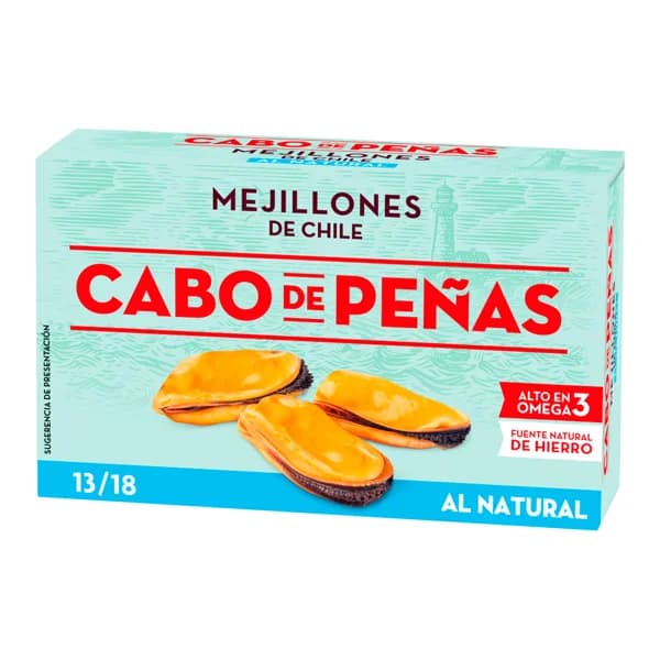 CABO DE PEÑAS Mejillones de Chile al natural 13 / 18 lata de 69 g. - 0.07 kg - Imagen del producto en Findit