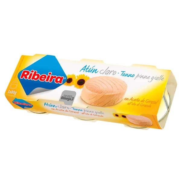 RIBEIRA  Atún claro en aceite de girasol 3 uds x 52 g - 0.16 kg - Imagen del producto en Findit