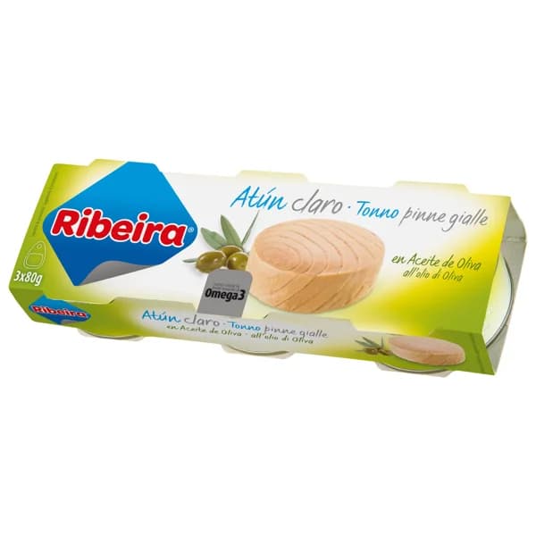 RIBEIRA Atún claro en aceite de oliva 3 uds x 52 g. - 0.16 kg - Imagen del producto en Findit