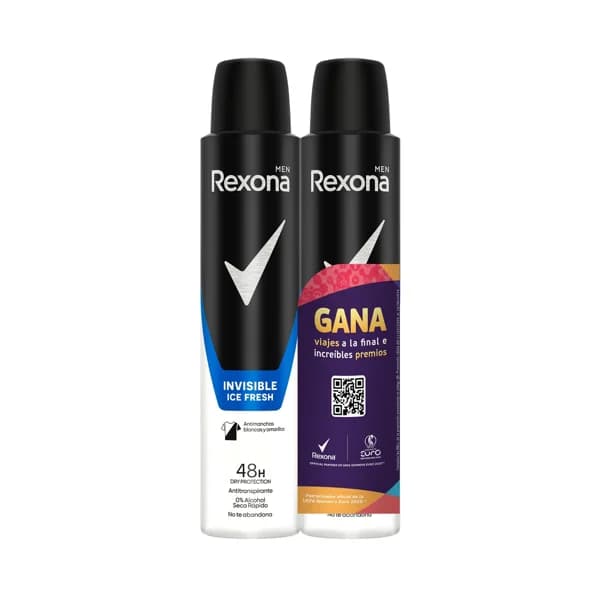 REXONA Men invisible ice Desodorante en spray para hombre, sin alcohol y con protección anti manchas 2 x 200 ml. - 0.4 l - Imagen del producto en Findit