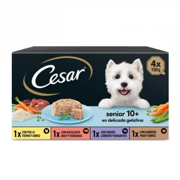 Comida húmeda en delicada gelatina para perro senior Cesar pack de 4 unidades de 150 g. - 0.6 kg - Imagen del producto en Findit