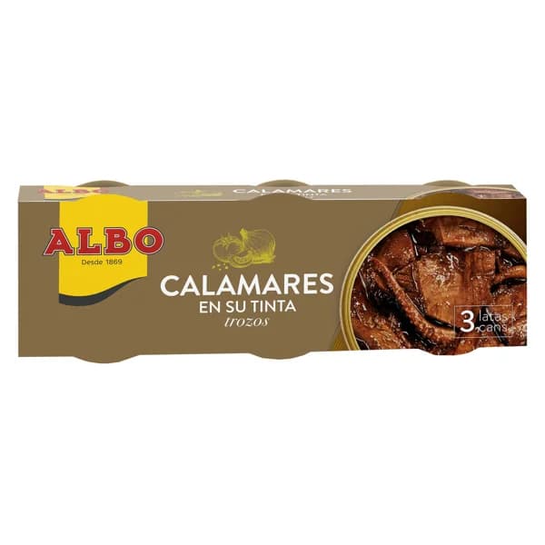 ALBO Calamares en su tinta en trozos lata pack de 3 uds x 50 g. - 0.19 kg - Imagen del producto en Findit