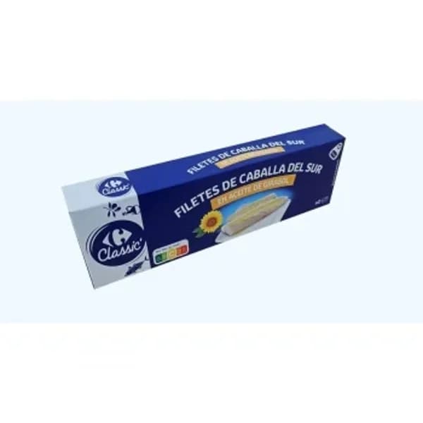 Filete de caballa del sur en aceite de girasol Classic Carrefour pack 3 unidades de 65 g. - 0.13 kg - Imagen del producto en Findit