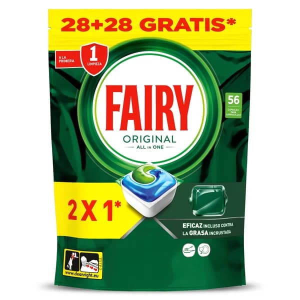 Lavavajillas máquina todo en uno Fairy bolsa 56 unidades - 56.48 ud - Imagen del producto en Findit
