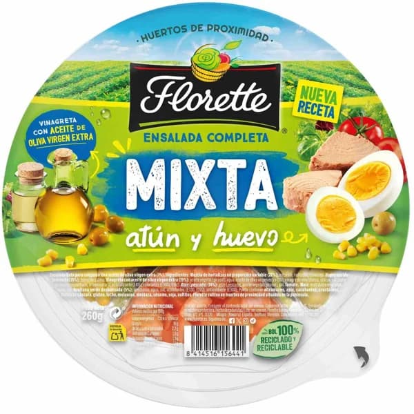 Ensalada completa mixta con huevo FLORETTE, bowl 260 g - 0.26 kg - Imagen del producto en Findit