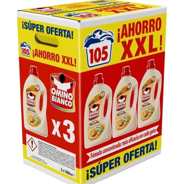 Detergente en gel Marsella OMINO BIANCO, pack 3x35 dosis - 105 ud - Imagen del producto en Findit