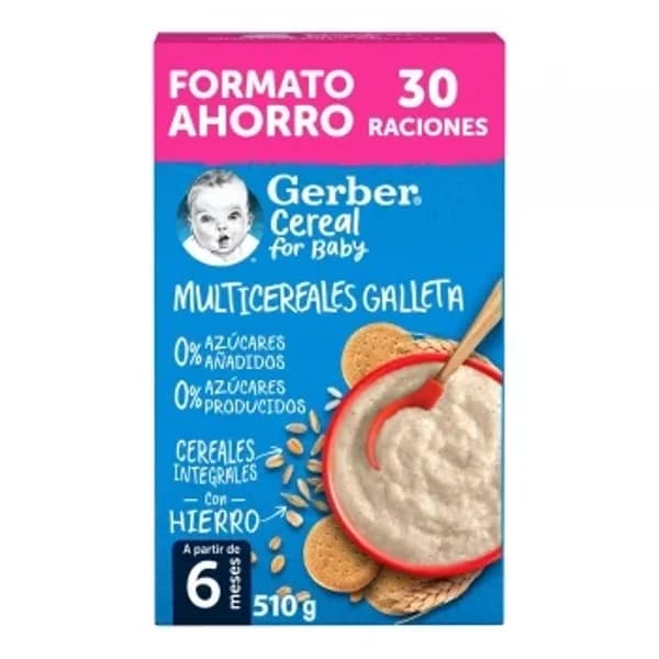 Papilla infantil desde 6 meses Gerber multicereales galleta sin azúcar añadido 510 g. - 0.51 kg - Imagen del producto en Findit