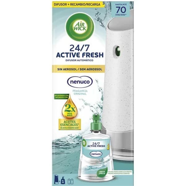 Ambientador nenuco Active Fresh 24/7 AIRWICK, aparato + recambio - 1 ud - Imagen del producto en Findit