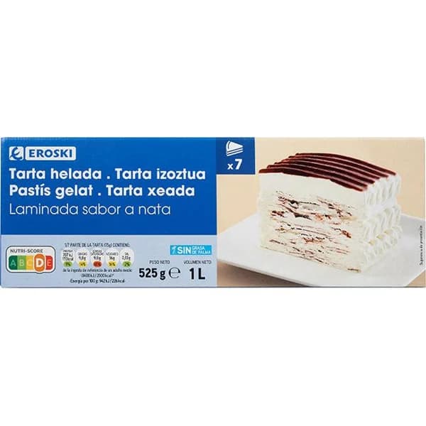 Tarta helada laminada de nata EROSKI, caja 1 litro - 1 l - Imagen del producto en Findit