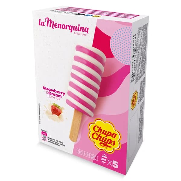 Helado sabor fresa y crema 5 unidades Chupa Chups caja 225 g - 0.22 ud - Imagen del producto en Findit