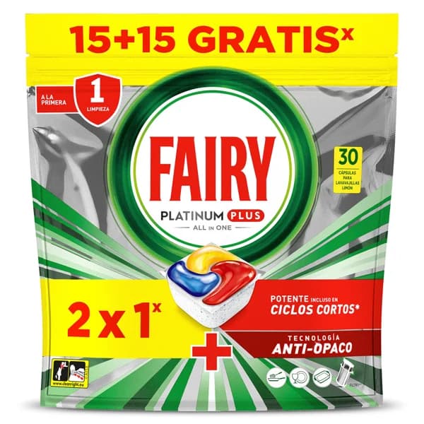 Lavavajillas máquina platinum plus limón Fairy bolsa 30 unidades - 30.27 ud - Imagen del producto en Findit