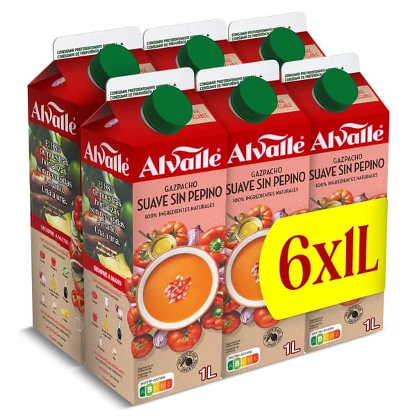 Gazpacho suave sin pepino Alvalle pack 6 x 1 l - 6 ud - Imagen del producto en Findit