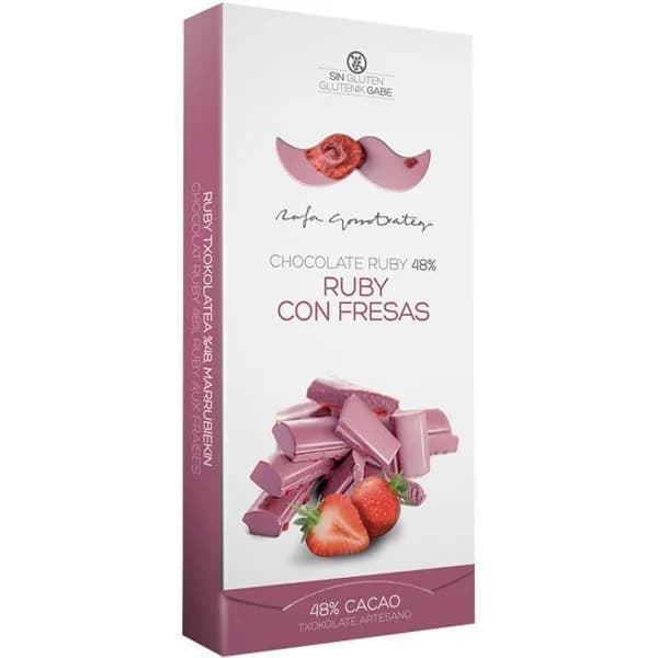Chocolate ruby 48% con fresas RAFA GORROTXATEGI, caja 100 g - 0.1 kg - Imagen del producto en Findit