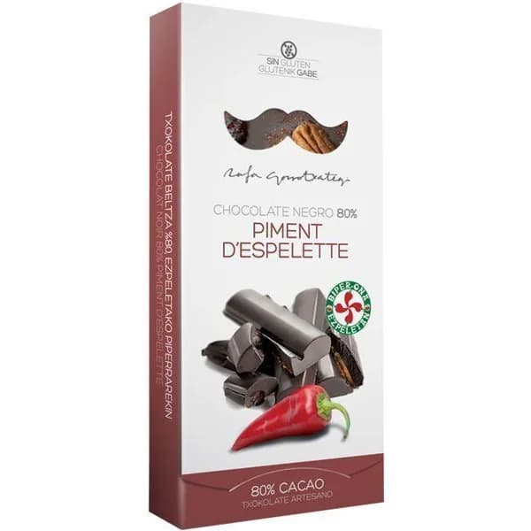 Chocolate negro 80% P. d'Espelette RAFA GORROTXATEGI, caja 100 g - 0.1 kg - Imagen del producto en Findit